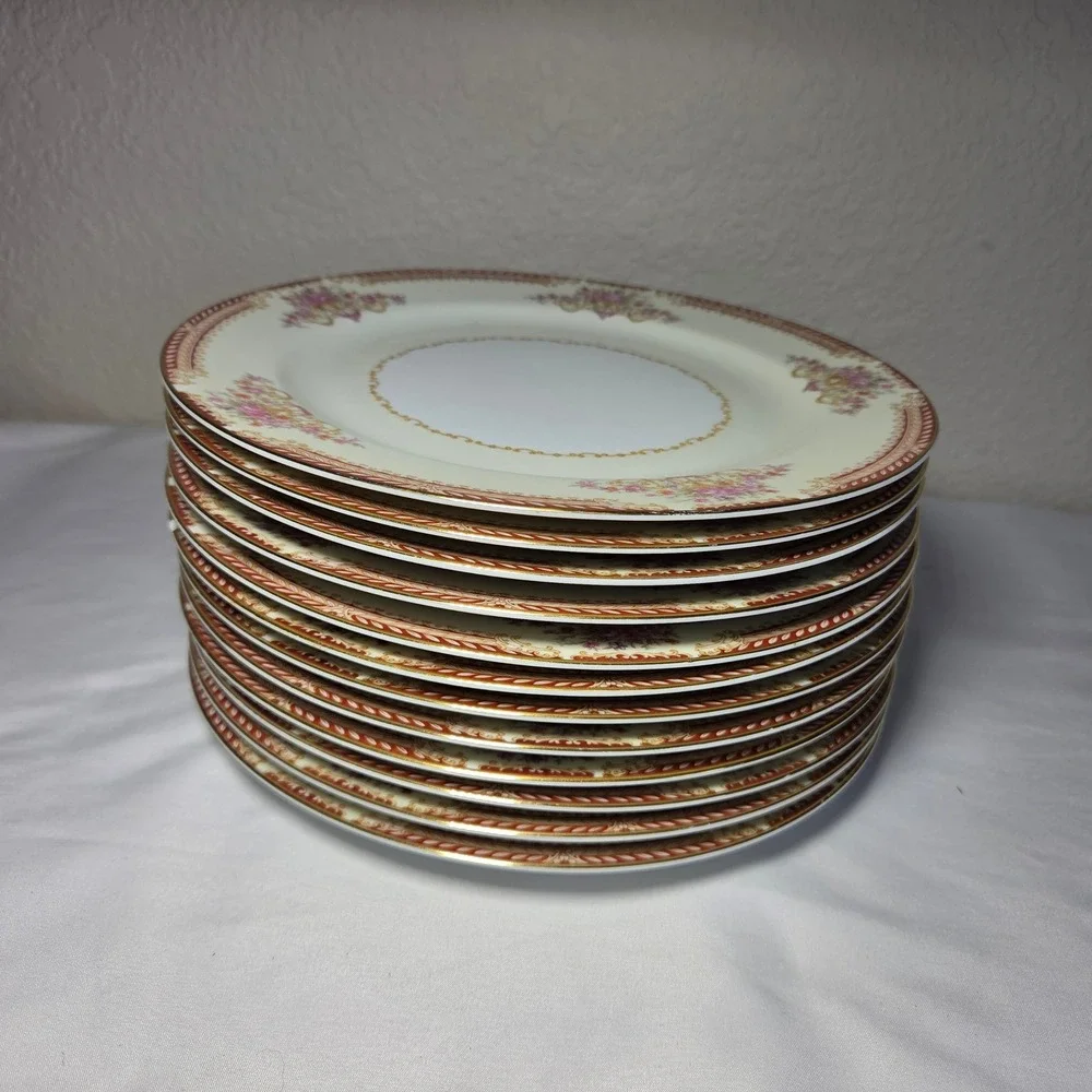 Noritake Japan Dinner Plates Set of 4 Pink Floral Gold Trim Cream Vintage